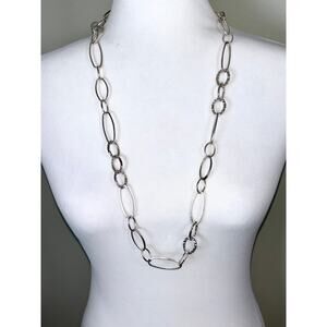 Silver Tone Boojee Interlocking Hammered Oval Rings Statement Necklace